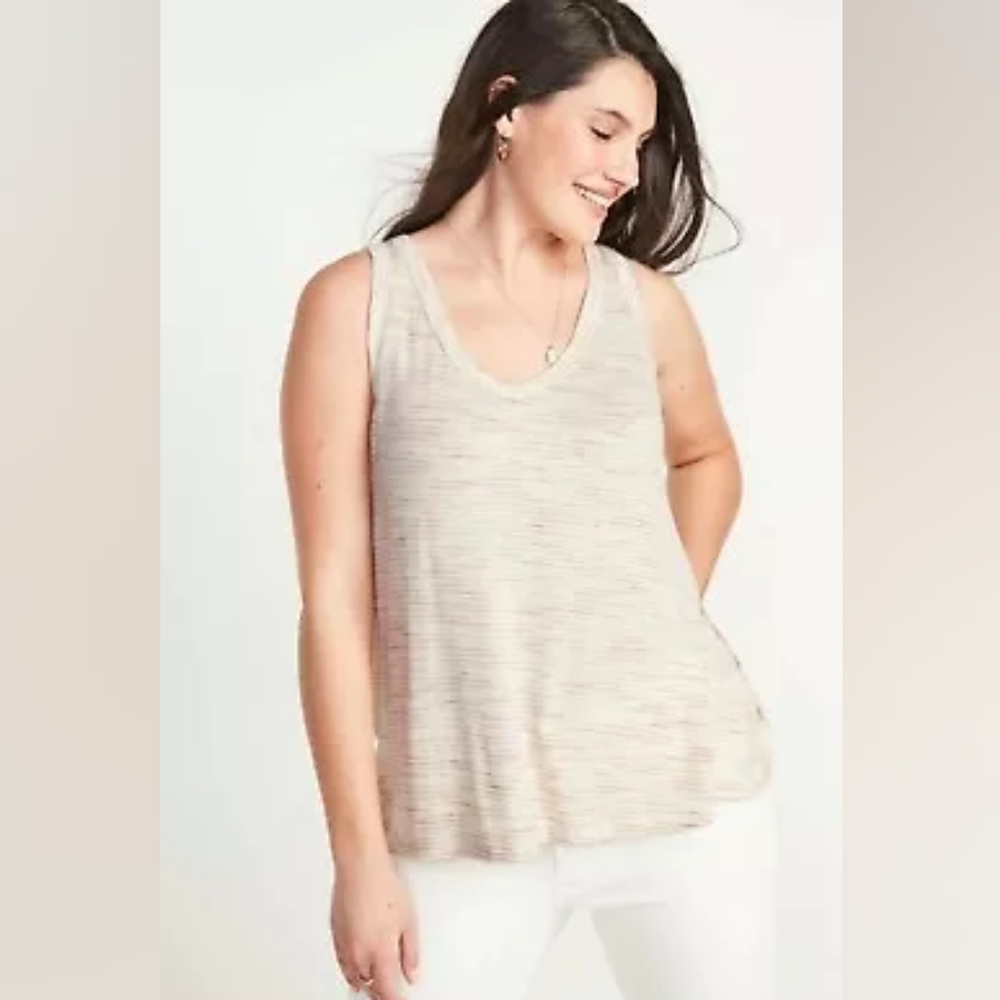Luxe Warm Space Dye Stripe V-Neck Tank Top Small